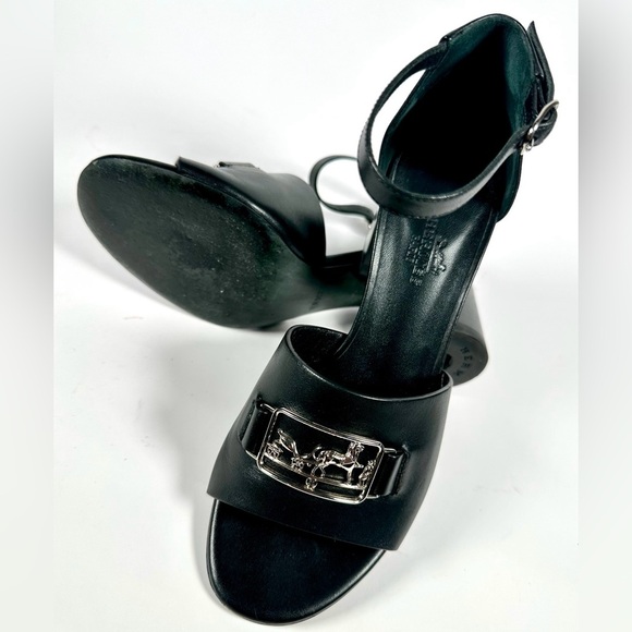HERMES Viaggio 60 Calfskin Leather Ankle Strap Sandals 35 Black - Picture 13 of 15